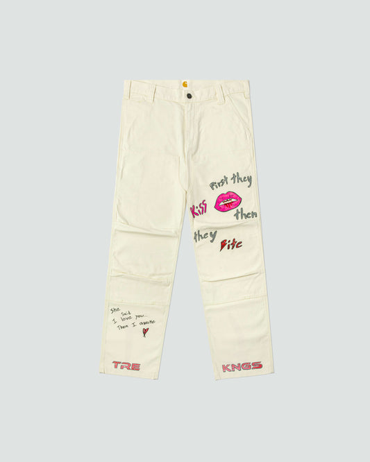 1-Off Art Doodle Pants (First They Kiss Then They Bite "Pink/Grey")